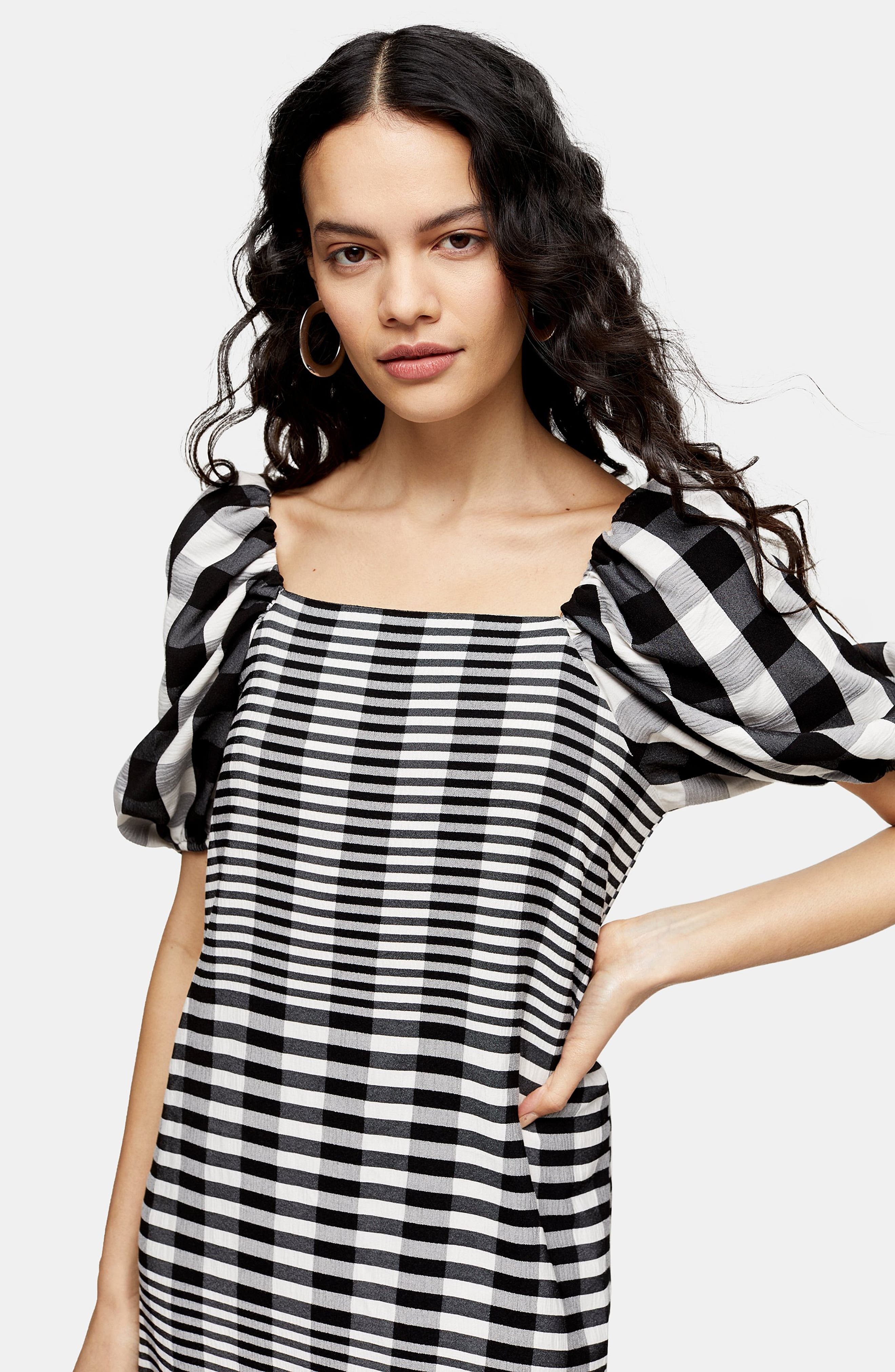 topshop contrast check midi dress