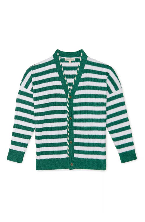 The Sunday Collective Kids' Stripe Cotton Cardigan in Open Green 