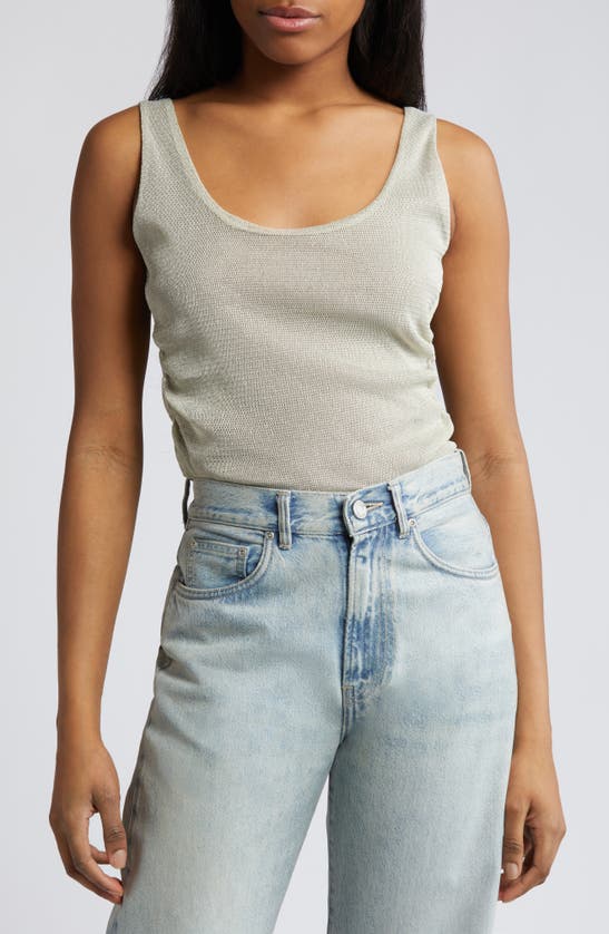 Topshop Side Ruched Metallic Sheer Tank In Gray