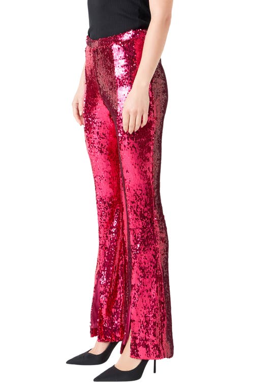 Endless Rose Sequin Slit Leg Flare Pants In Fuchsia
