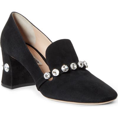 Miu Miu Rocchetto Embellished Loafer Pump, Black