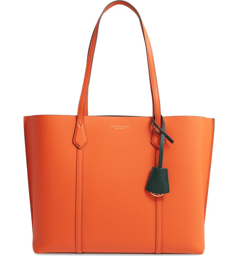 TORY BURCH Perry Leather Tote, Main, color, CANYON ORANGE