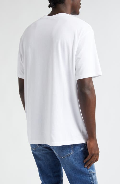 Balmain White Crewneck T-shirt With Contrasting Logo Lettering Print In Gab White/black