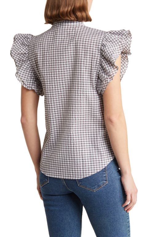 Shop Philosophy By Rpublic Clothing Gingham Ruffle Button-up Shirt In Grey/white