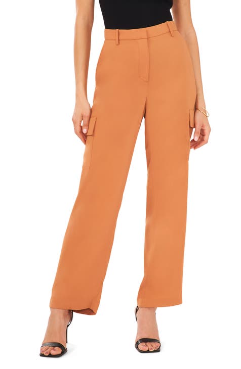 Tall Women's Orange Wide Leg Pants, Tall Clothing