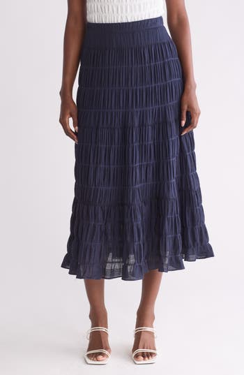 Max Studio Textured Midi Skirt In Navy-navy