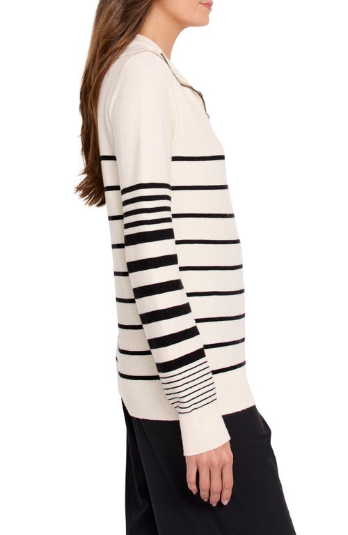 Shop Nz Active By Nic+zoe Easy Stripe Half-zip Cotton Blend Sweater In White Multi