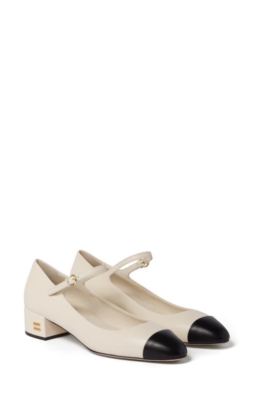 Shop Miu Miu Iconic Cap Toe Mary Jane Pump In Avorio/nero