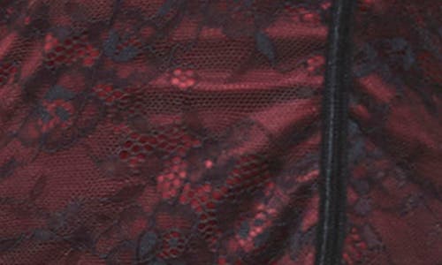 Seven 'til Midnight Seven ‘til Midnight Lace Skirted Basque & Thong Set In Black/wine