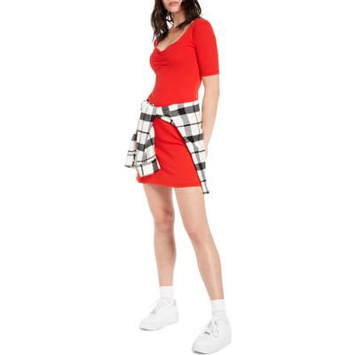 Bp. X Claudia Sulewski Shirred Front Ribbed Minidress, Red
