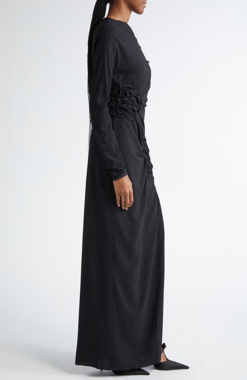 Shop Versace Long Sleeve One-shoulder Gown In Black