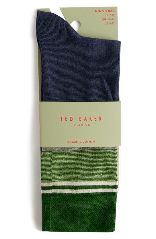 Shop Ted Baker Sokkfor Stripe Organic Cotton Blend Dress Socks In Dark Green