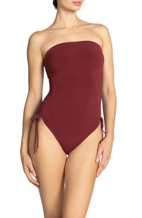 Aubrey Strapless Cinched One-Piece Swimsuit in Ancho