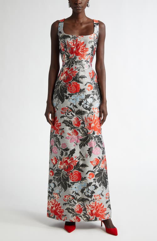 CAROLINA HERRERA CAROLINA HERRERA FLORAL SLEEVELESS BROCADE COLUMN GOWN 