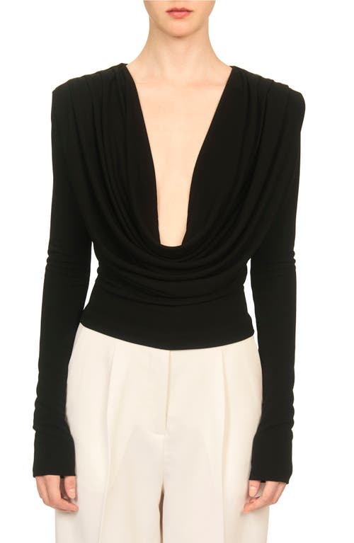 Interior The Carla Draped Plunge Neck Jersey Top in Midnight at Nordstrom, Size Small