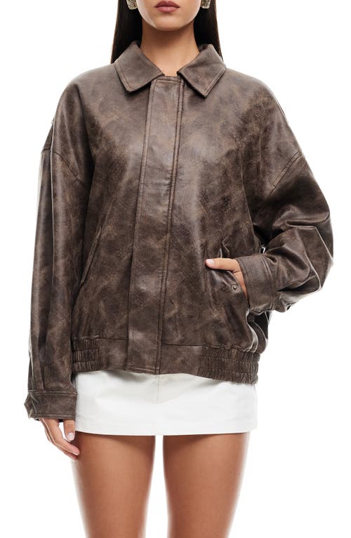 LIONESS Kenny Faux Leather Bomber Jacket in Chocolate 