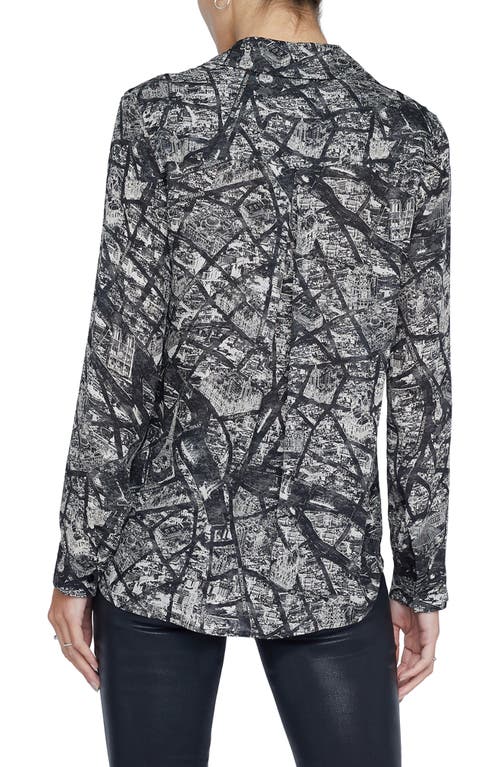 Shop L Agence L'agence Nina Paris Map Print Silk Shirt In Black/ecru Map Of Paris