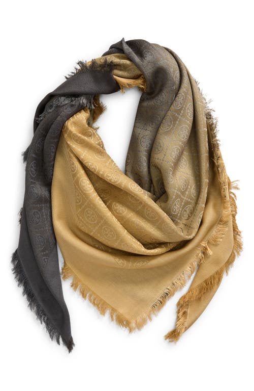 Shop Tory Burch Monogram Traveler Silk & Wool Scarf In Camel