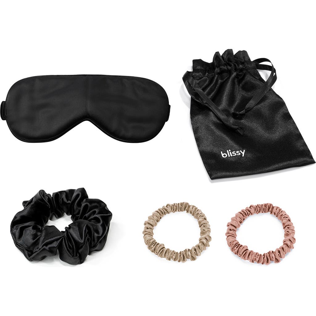 Shop Blissy Best Of Mulberry Silk 5-piece Travel Set In Black/multi