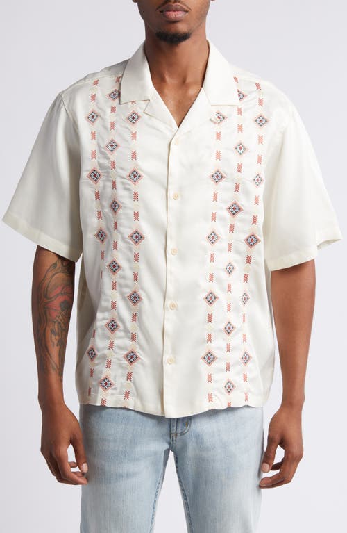 PacSun Archie Embroidered Tencel Lyocell Camp Shirt Cream at Nordstrom,