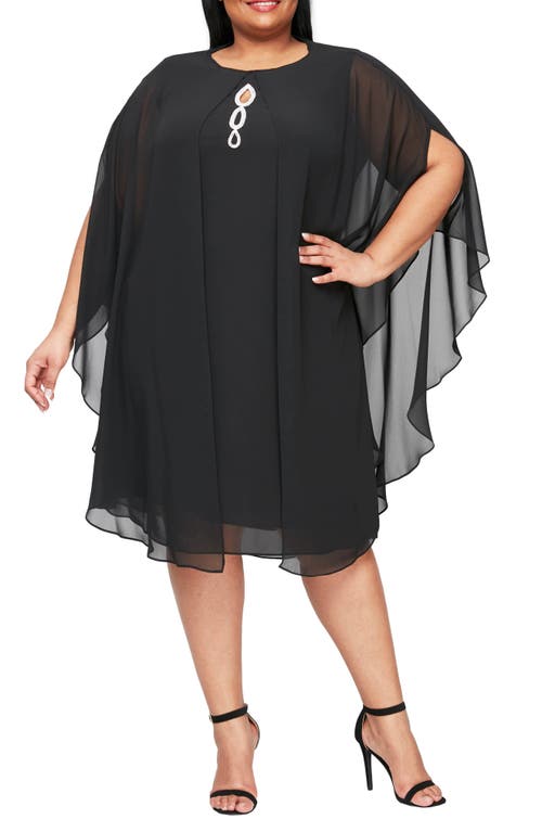 High Neck Multi Chiffon Capelet & Dress 2-Piece Set in Black