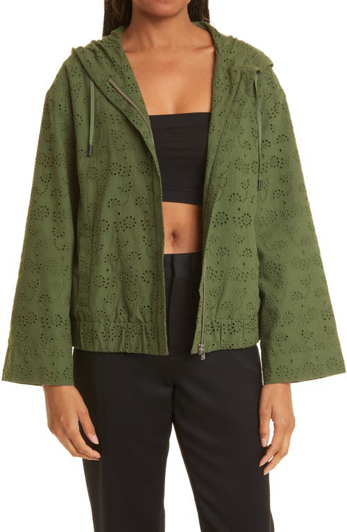 JASON WU Eyelet Flare Sleeve Zip-Up Cotton Hooded Jacket in Guacamole at Nordstrom, Size X-Small