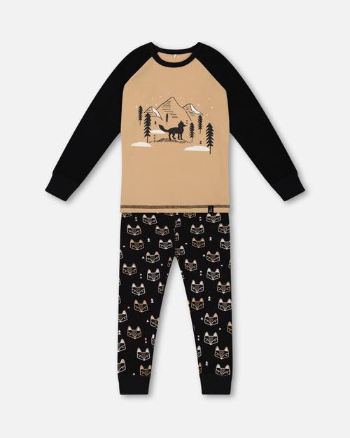 Shop Deux Par Deux Boy's Organic Cotton Two Piece Pajama Set Black Printed Fox