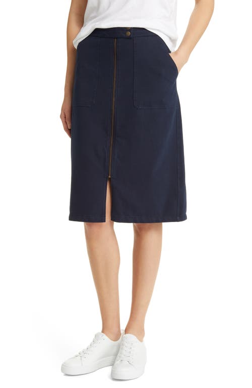caslon(r) Relaxed Zip Front Twill Midi Skirt in Navy Night