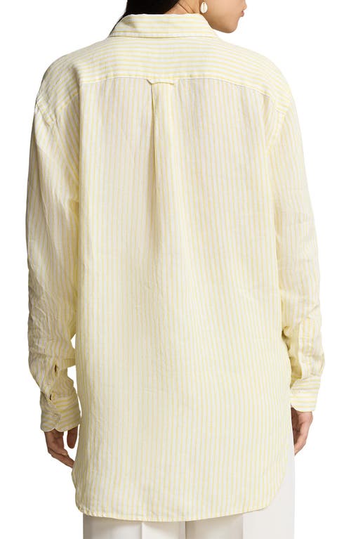 Shop Polo Ralph Lauren Oversize Stripe Linen Button-down Shirt In Coastal Yellow/white