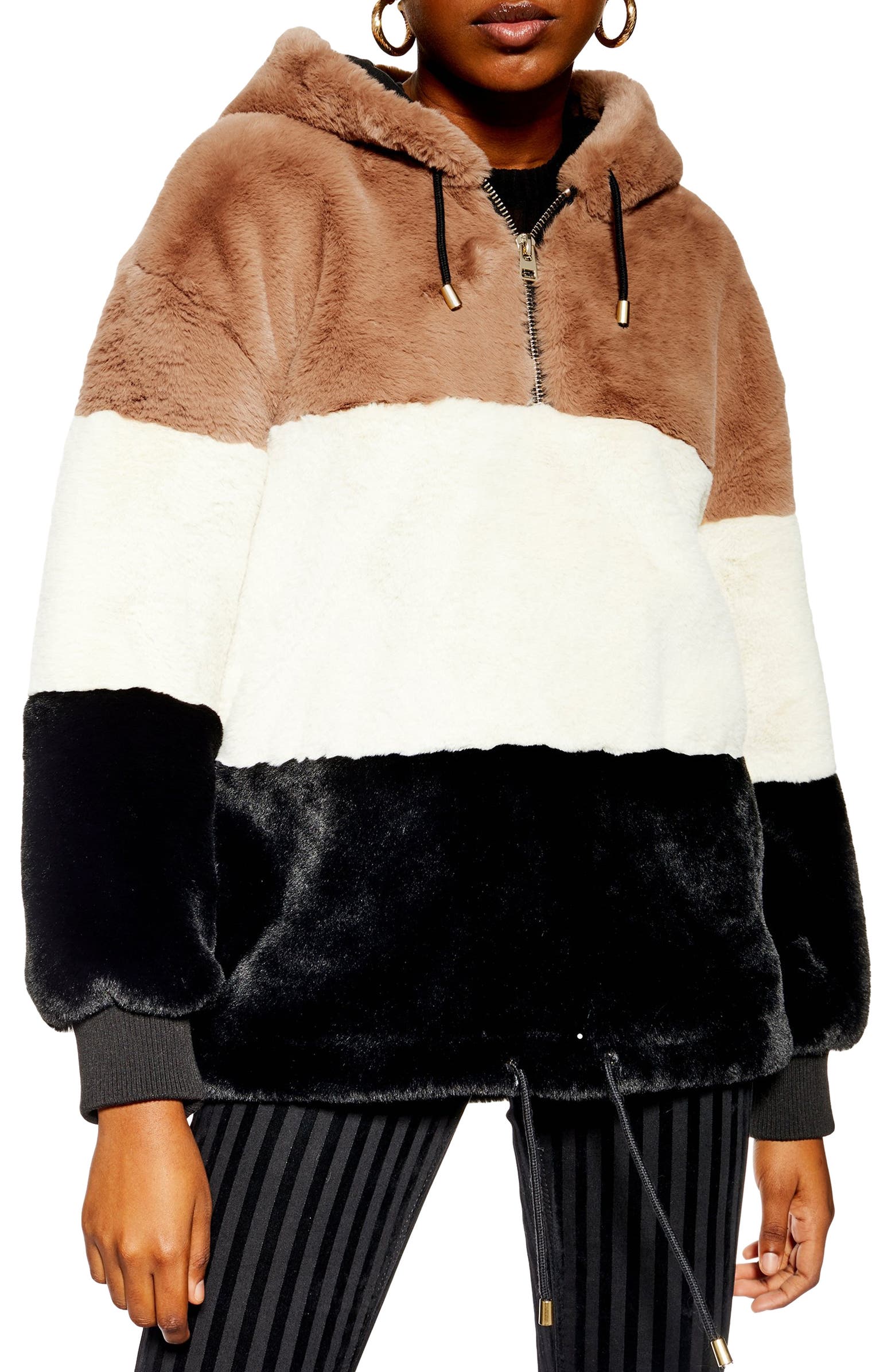 Topshop faux fur zip up hoodie Outlet
