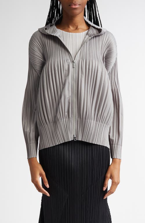 Pleats Please Issey Miyake Pleated Zip Front Hoodie in Gray 