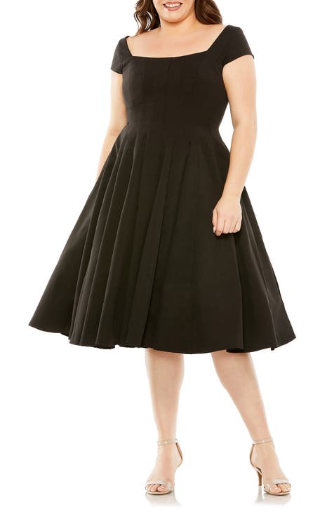 Cap Sleeve Multi Seam Fit & Flare Cocktail Dress (Plus)