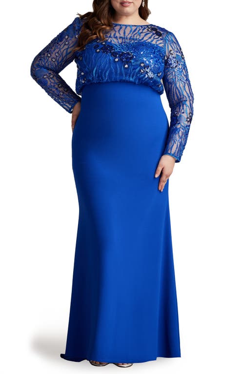 Tadashi Shoji Sequin Blouson Bodice Long Sleeve Gown Mystic Blue at Nordstrom,