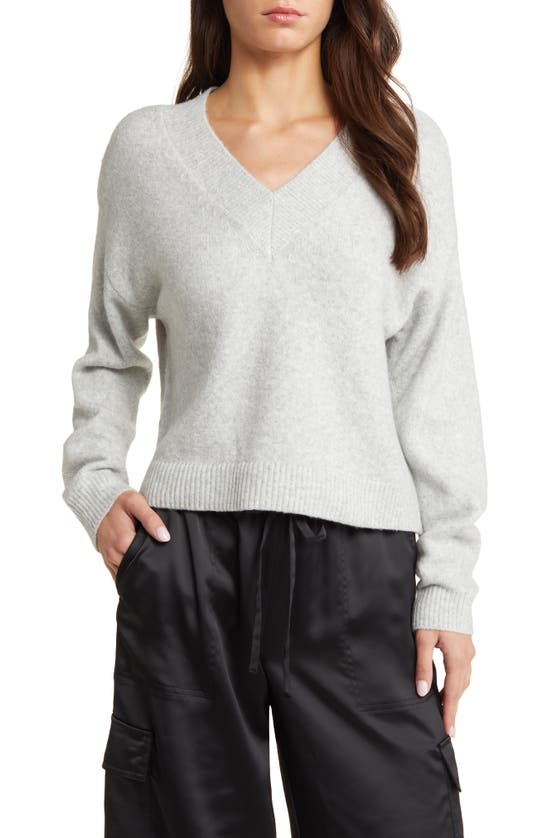 Open Edit V-neck Sweater In Grey Light Heather