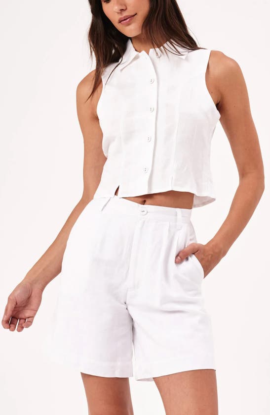 Shop Rolla's Nina Crop Sleeveless Linen Blend Button-up Shirt In White