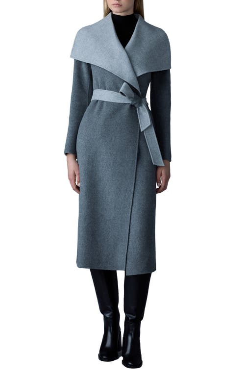 Shop Mackage Mai Wool Long Wrap Coat In Carbon Mix-light Grey Mix