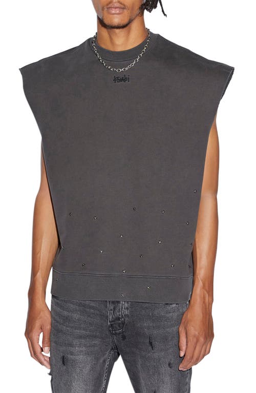 Jupiter Slash Studded Sleeveless Cotton Sweatshirt in Black