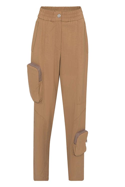 Shop Nocturne High Waist Boyfriend Pants With Cargo Pockets In Camel