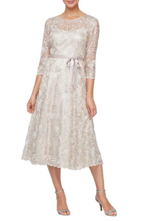 Alex Evenings Embroidered Cocktail Dress in Taupe