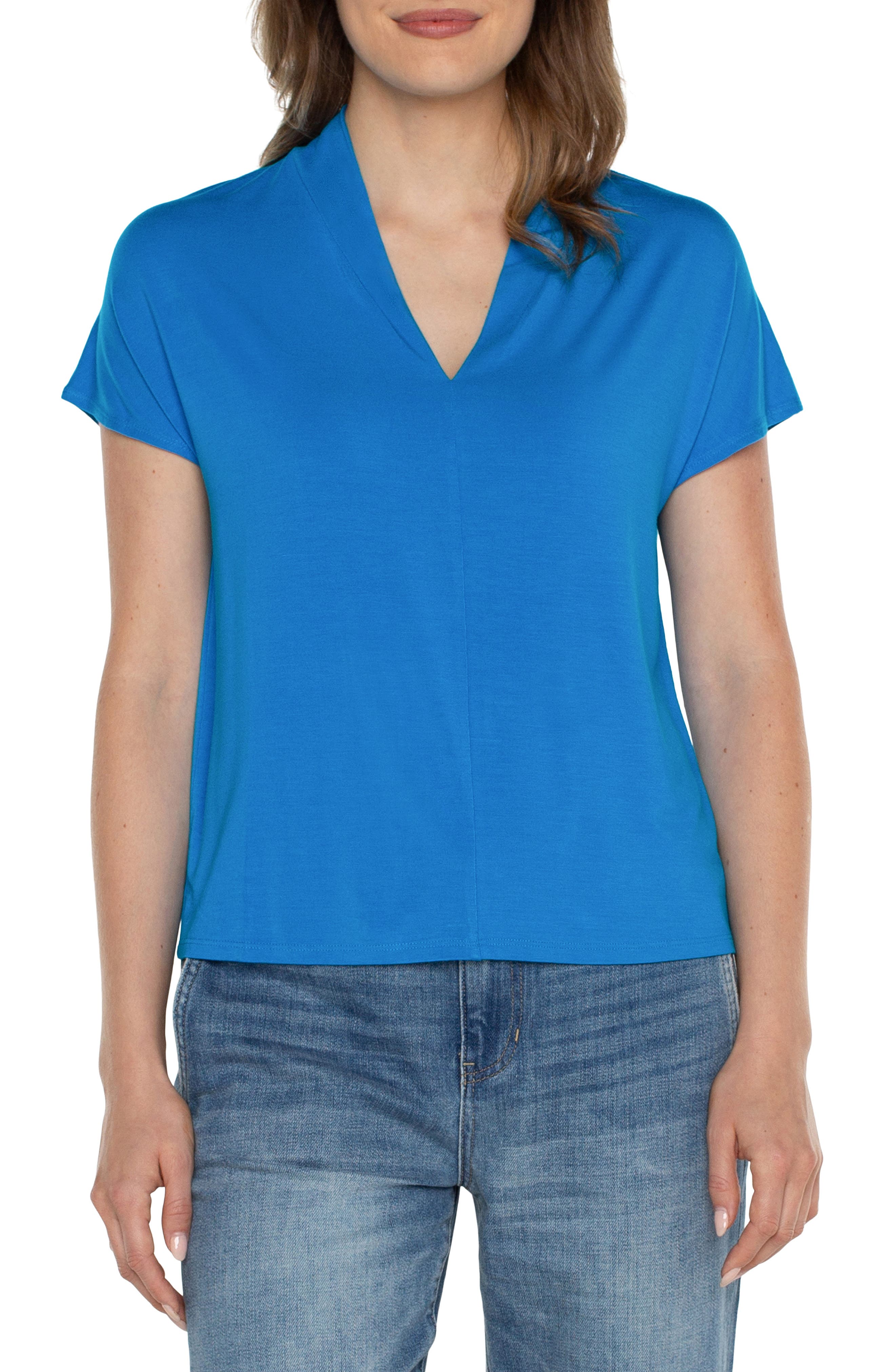 Striped dolman sleeve t-shirt with keyhole neckline - Light blue