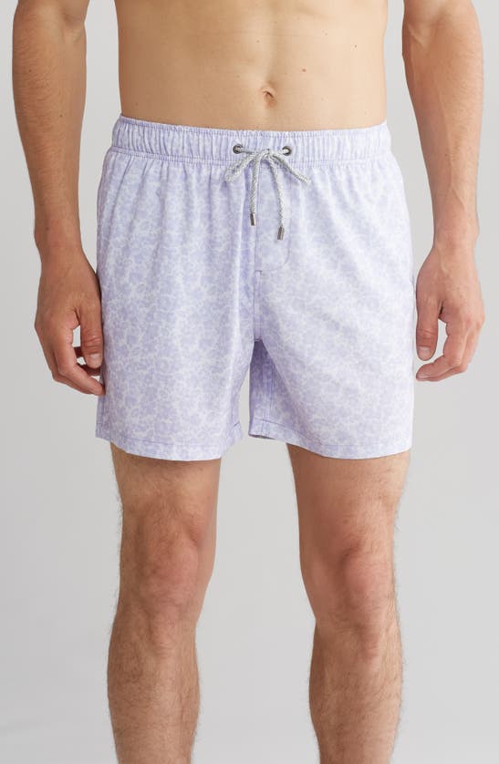 Vintage Summer Ditsy Hibiscus Swim Trunks In Lilac