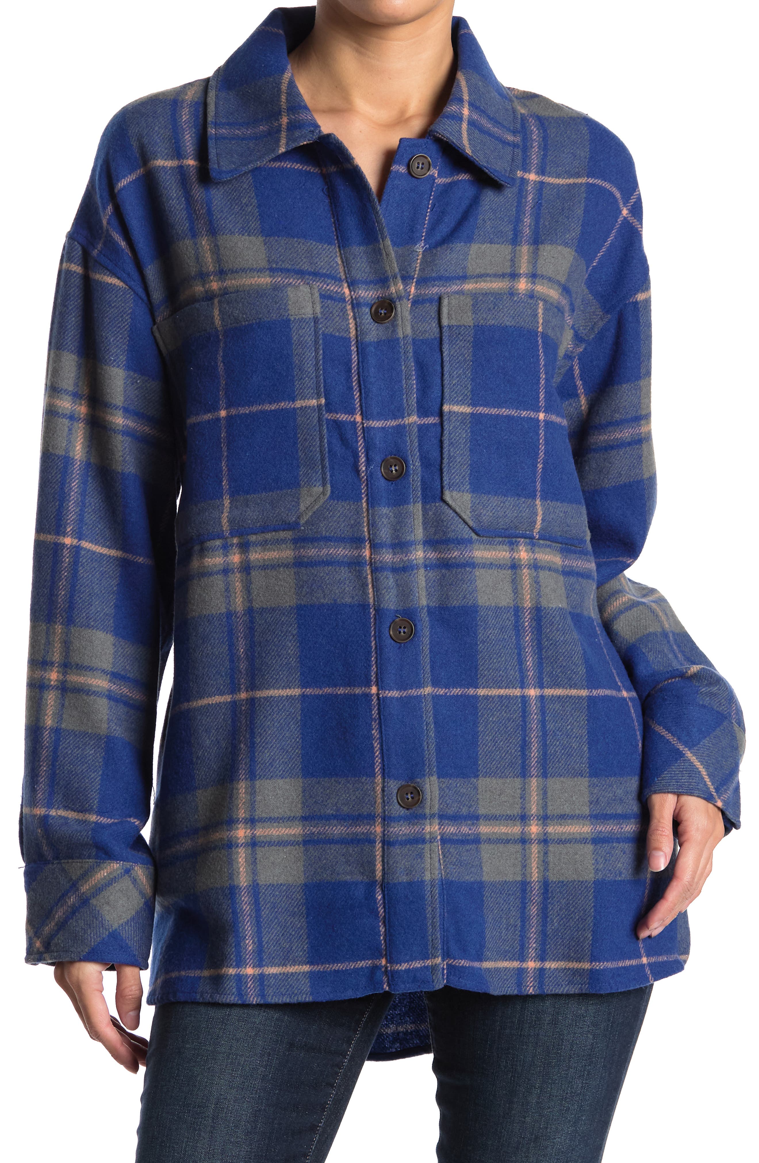 melloday plaid notch lapel long jacket