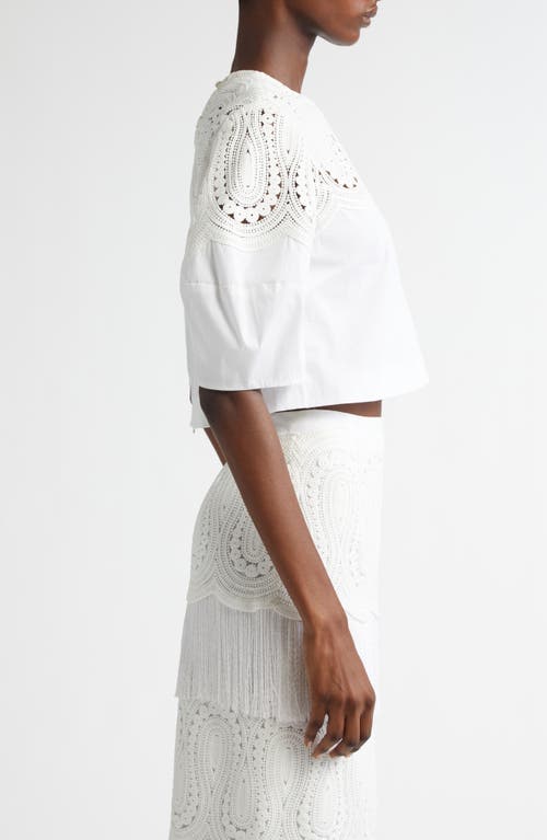 Lela Rose Iris Crochet Lace & Poplin Crop Top In Ivory