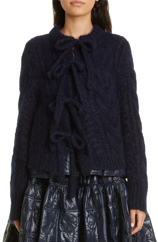 CECILIE BAHNSEN BOW DETAIL CABLE KNIT MOHAIR & VIRGIN WOOL CARDIGAN