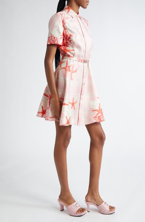 Shop Versace Barocco Sea Print Silk Satin Shirtdress In Dusty Rose Coral Bone