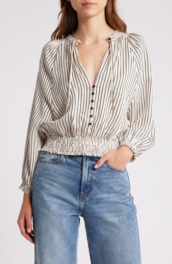 Swing Stripe Smocked Waist Blouson Top