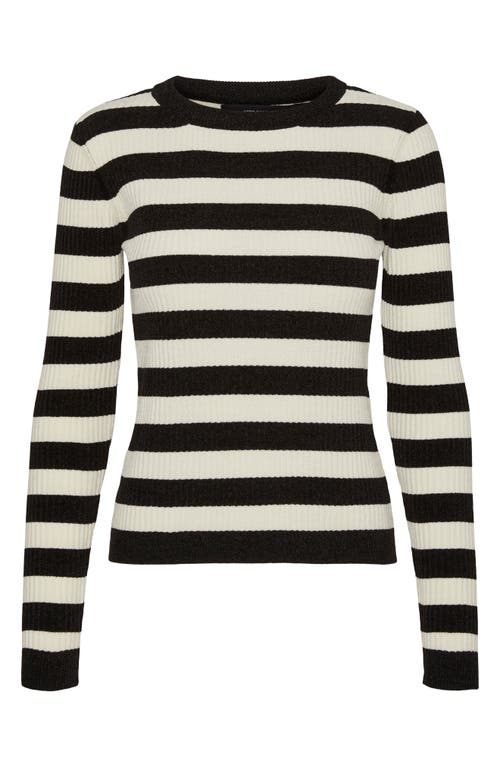 VERO MODA Chili Stripe Crewneck Sweater in Black Stripes Birch 