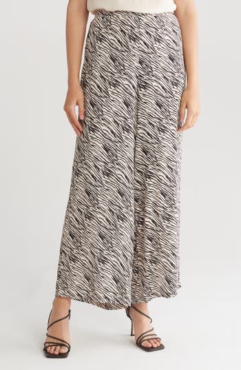 Adrianna Papell Printed Wide Leg Pants In Ivory/black Sketchy Zebra