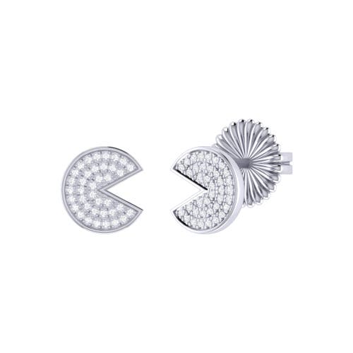Luvmyjewelry Pac Man Candy Sterling Silver Diamond Earring In Silver