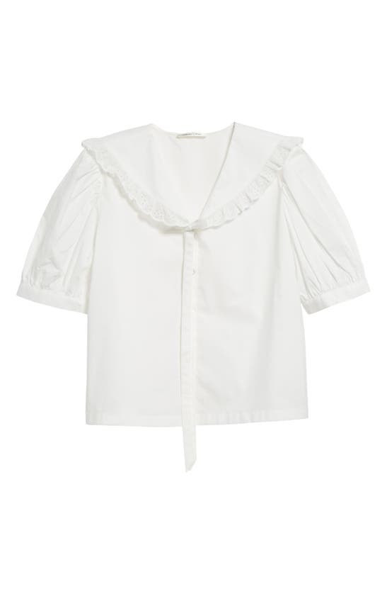 Shop Sandy Liang Florent Puff Sleeve Cotton Poplin Button-up Shirt In White